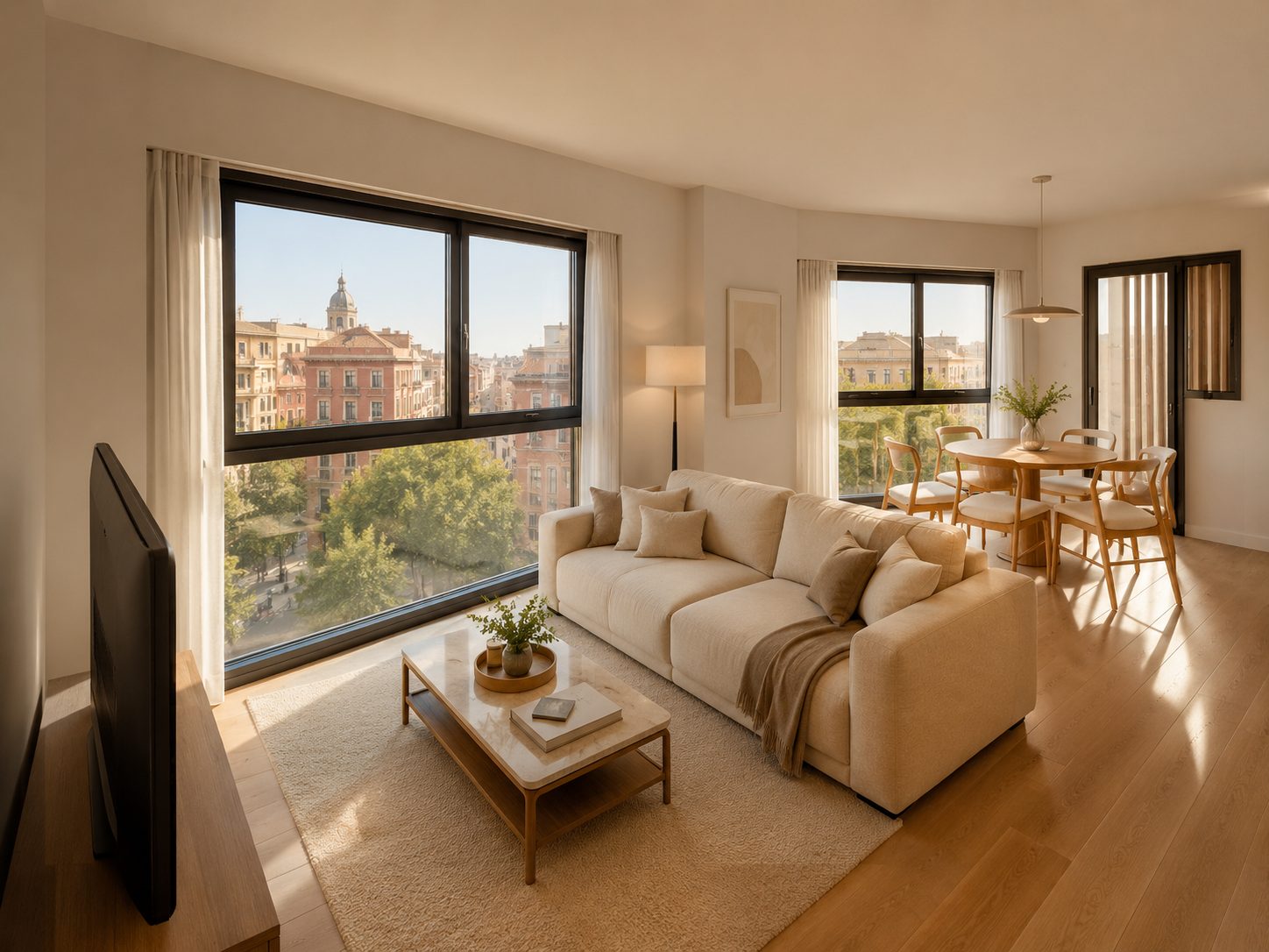 Salón de una vivienda con salida a terraza