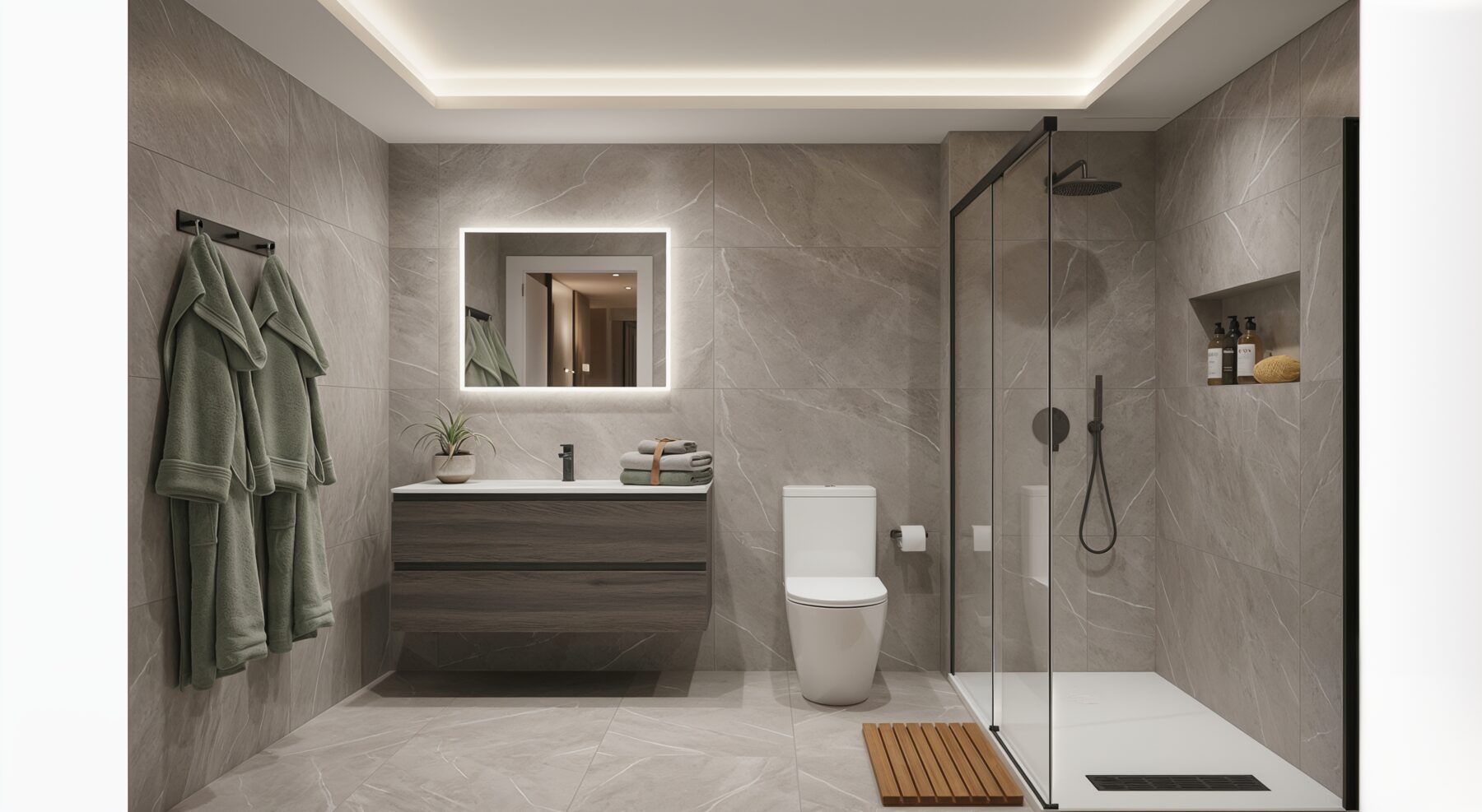 Segundo baño con acabados en tonos grises