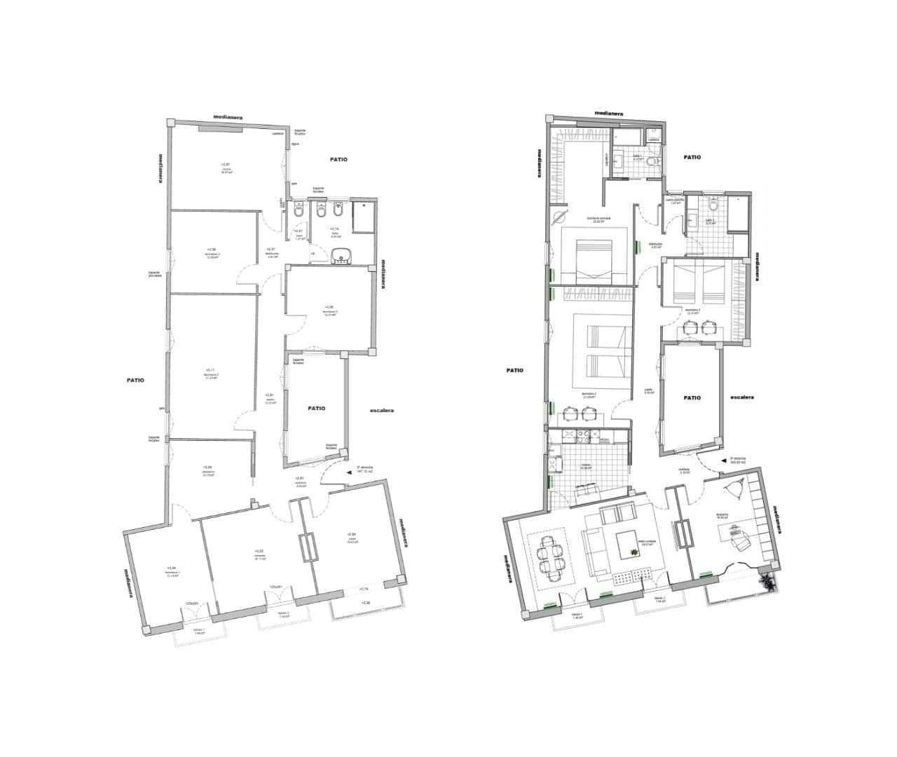Planos de la reforma estratégica de una vivienda en Ibáñez de Bilbao